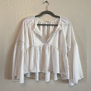BOHO White Peplum Bell Sleeve Flowy Blouse